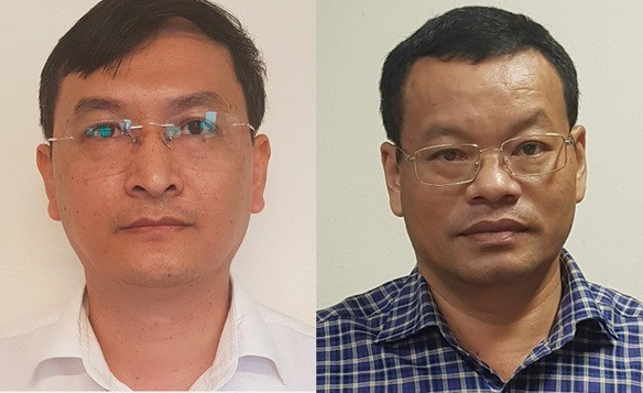 Ông Lê Quang Hào (trái) và Nguyễn Mạnh Hùng, phó tổng giám đốc VEC khi bị bắt. Ảnh:Công an cung cấp