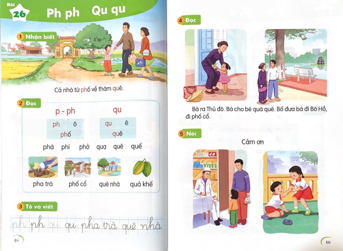 Bài 26, sách giáo khoa Tiếng Việt 1, Bộ Kết nối tri thức với cuộc sống, dạy âm Ph và Qu. Ảnh: Thanh Hằng