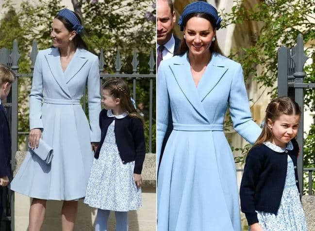 Nhà Kate tái xuất cùng hai con, Công chúa Charlotte có biểu hiện thiếu kiên nhẫn trong lễ Phục sinh 1