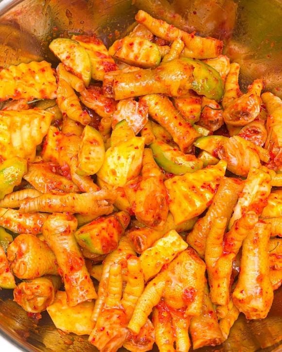 chân gà sốt thái, cách làm chân gà sốt thái, món ngon 