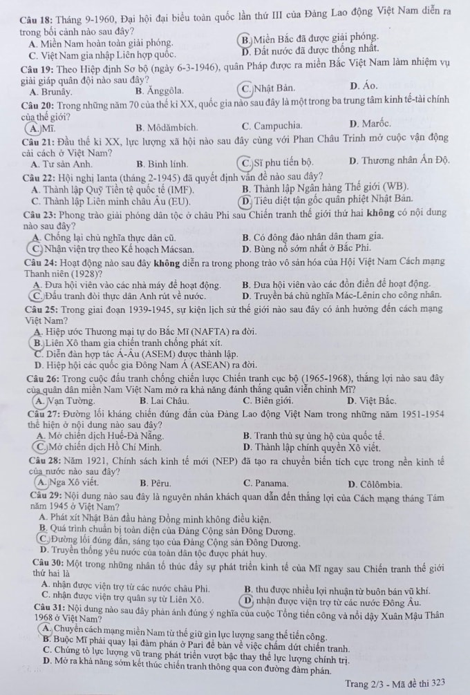 Đề thi Lịch sử tốt nghiệp THPT - 1