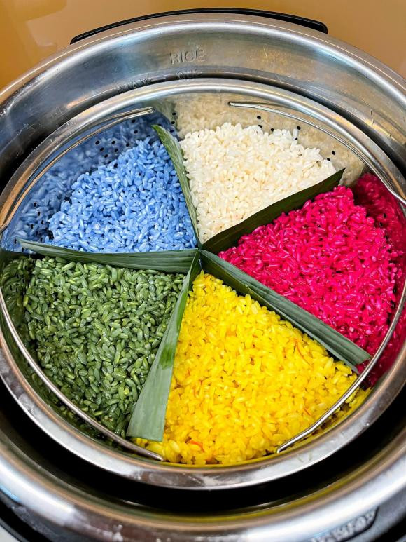 xôi ngũ sắc, sôi đẹp, cách đồ xôi 