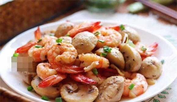 tôm xào, tôm xào nấm, món ngon mỗi ngày