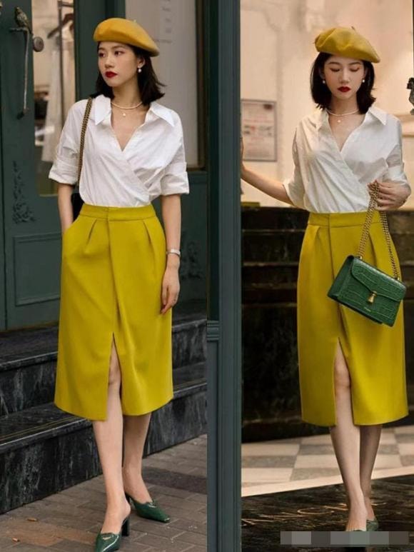 váy dài, giày da, kết hợp trang phụ đẹp, thời trang