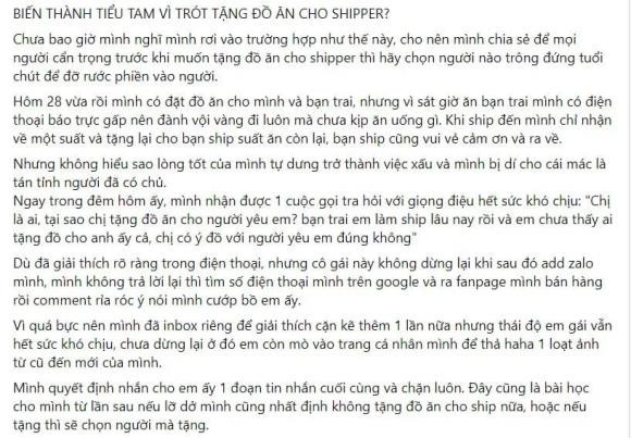 đánh ghen, tặng đồ ăn cho shipper, chuyện shipper