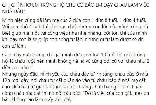 trông con, làm việc nhà, dạy con 