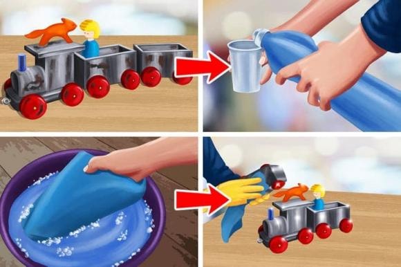 làm sạch đồ chơi, làm sạch đồ chơi trẻ em, chăm con 
