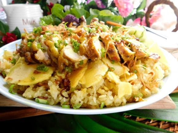 xôi xéo gà rô ti, món xôi xéo, công thức nấu xôi xéo