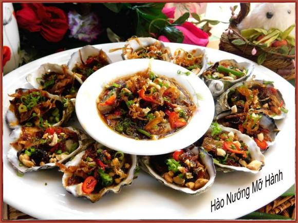 hàu nướng mỡ hành, công thức hàu nướng mỡ hành, món ngon từ hàu