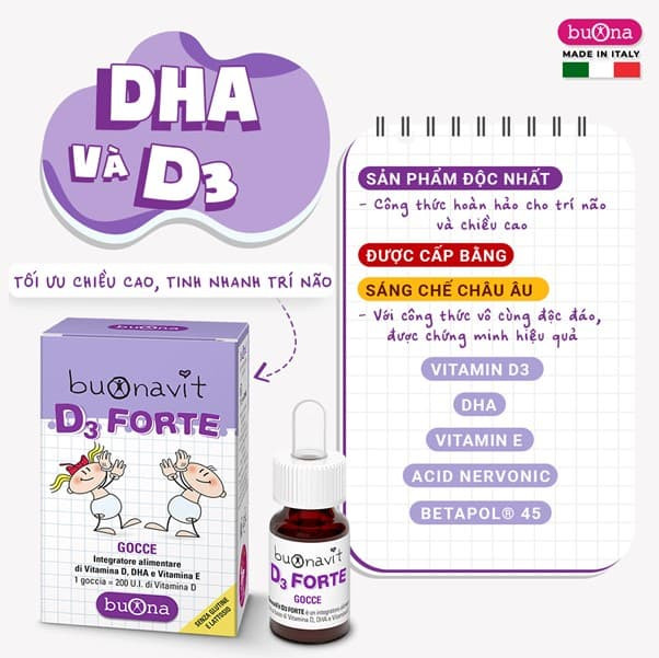 Bổ sung DHA cho trẻ sơ sinh, Buonavit D3 Forte, sức khỏe trẻ em