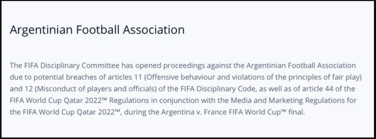 FIFA mở cuộc điều tra Argentina sau vô địch World Cup 2022