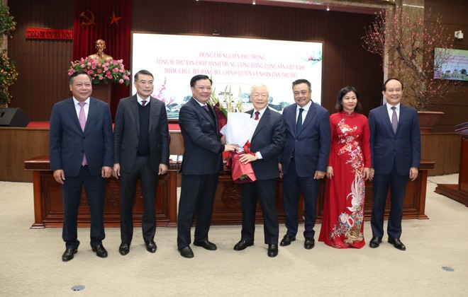 Tổng Bí thư Nguyễn Phú Trọng thăm, chúc Tết Đảng bộ, chính quyền, nhân dân Thủ đô
