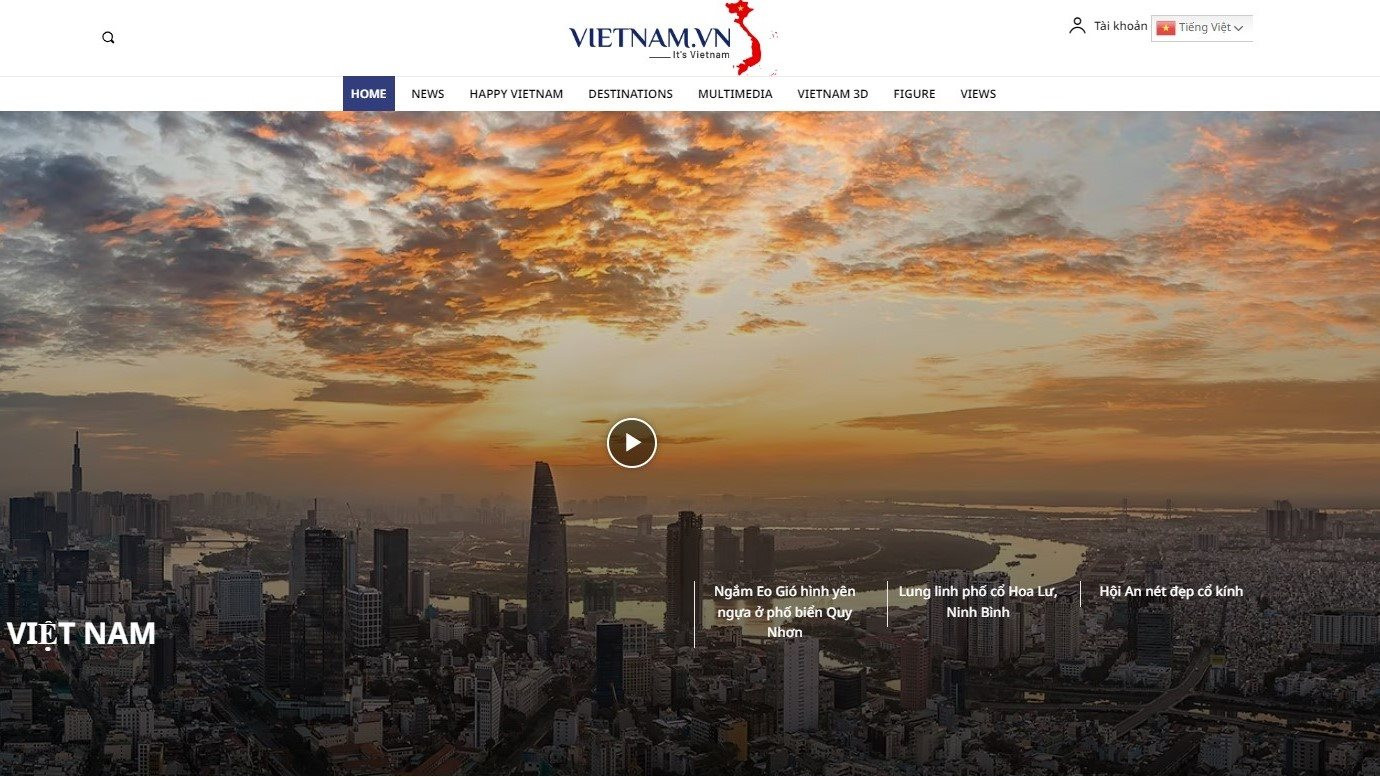 Giao diện nền tảng quảng bá hình ảnh Việt Nam https://vietnam.vn