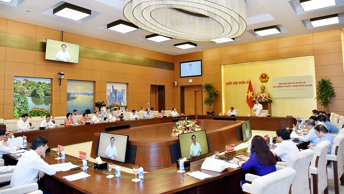 Chủ tịch Quốc hội Vương Đình Huệ chủ trì cuộc làm việc với Ban Thường vụ Thành ủy TP. Hồ Chí Minh -0