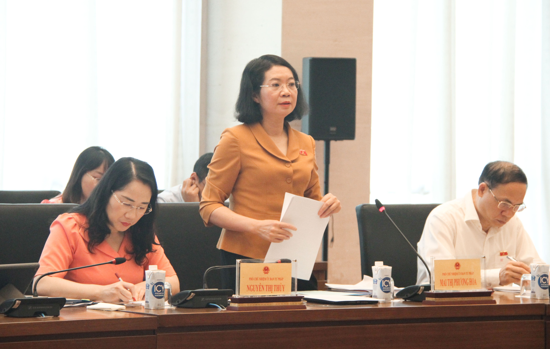 Phó Chủ nhiệm Ủy ban Tư pháp Mai Thị Phương Hoa trình bày ý kiến thẩm tra của Nhóm Nghiên cứu của Ủy ban Tư pháp