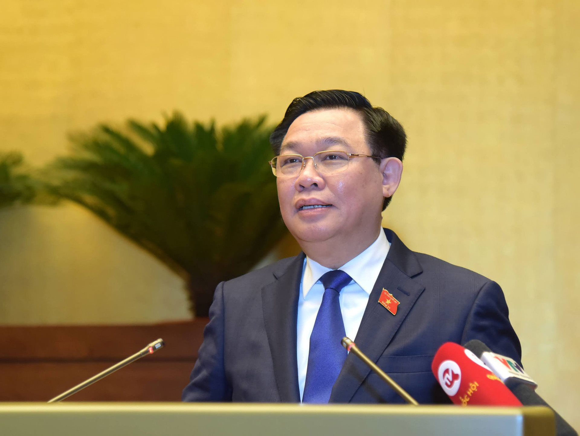 Chủ tịch Quốc hội Vương Đình Huệ phát biểu tại hội nghị. Ảnh: Quang Khánh