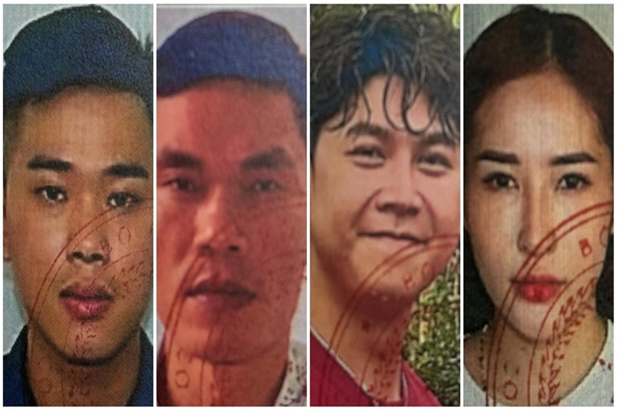 Từ trái qua phải, danh tính 4 người bị truy tìm gồm Nguyễn Tuấn Danh, Tưởng Hữu Hạnh, Đàm Lê Duy, Trần Thị Ngọc My. Ảnh BCA