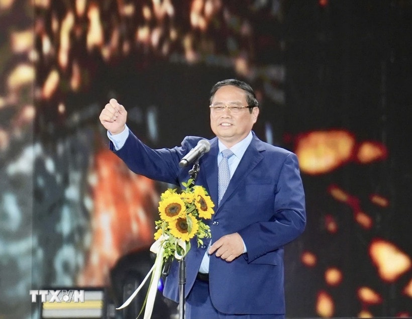 Thủ tướng Phạm Minh Chính phát biểu tại Chương trình đại nhạc hội “V Fest-Vietnam Today”. (Ảnh: Dương Giang/TTXVN)