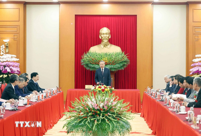 Tổng Bí thư Tô Lâm phát biểu. (Ảnh: Thống Nhất/TTXVN) ttxvn-tong-bi-thu-hoi-nong-dan-viet-nam-5.jpg
