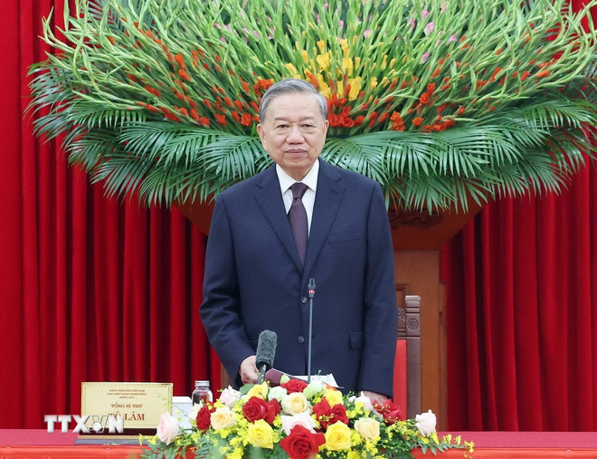 Tổng Bí thư Tô Lâm phát biểu. (Ảnh: Thống Nhất/TTXVN) ttxvn-tong-bi-thu-hoi-nong-dan-viet-nam-6.jpg
