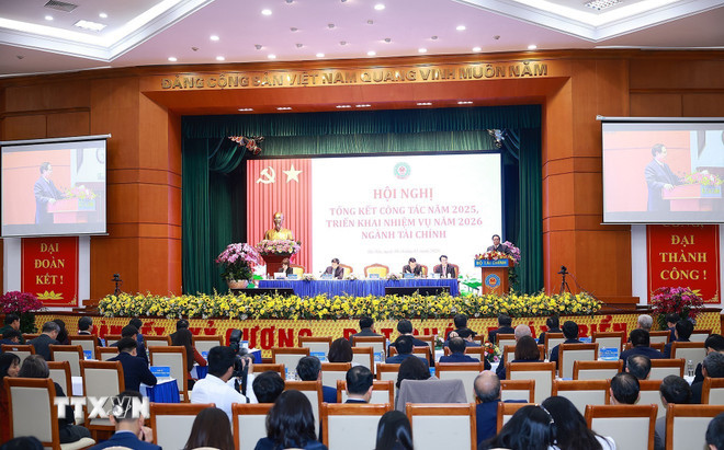 Hội nghị triển khai nhiệm vụ năm 2026 của ngành tài chính. (Ảnh: Dương Giang/TTXVN) ttxvn-thu-tuong-du-hoi-nghi-trien-khai-nhiem-vu-nam-2026-cua-nganh-tai-chinh-8514436-2.jpg