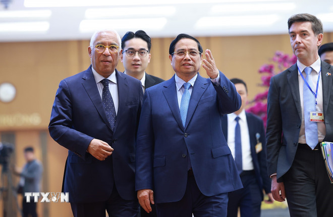 Thủ tướng Phạm Minh Chính hội kiến Chủ tịch Hội đồng châu Âu António Costa. (Ảnh: Dương Giang/TTXVN) ttxvn-thu-tuong-pham-minh-chinh-hoi-kien-chu-tich-hoi-dong-chau-au-antonio-costa-2.jpg