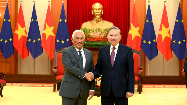 Tổng Bí thư Tô Lâm tiếp Chủ tịch Hội đồng châu Âu Antonio Costa. (Ảnh: ĐĂNG KHOA) ndo_br_image-2.jpg