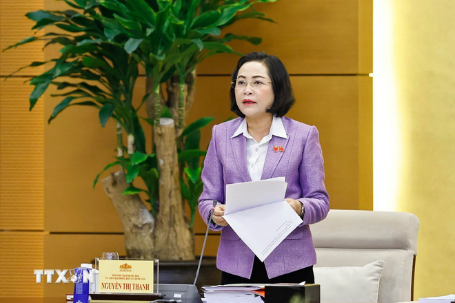 Phó Chủ tịch Quốc hội Nguyễn Thị Thanh, Ủy viên Hội đồng Bầu cử Quốc gia phát biểu khai mạc Hội nghị. (Ảnh: Doãn Tấn/TTXVN) ttxvn-2602-chu-tich-quoc-hoi-cong-tac-bau-cu-4.jpg