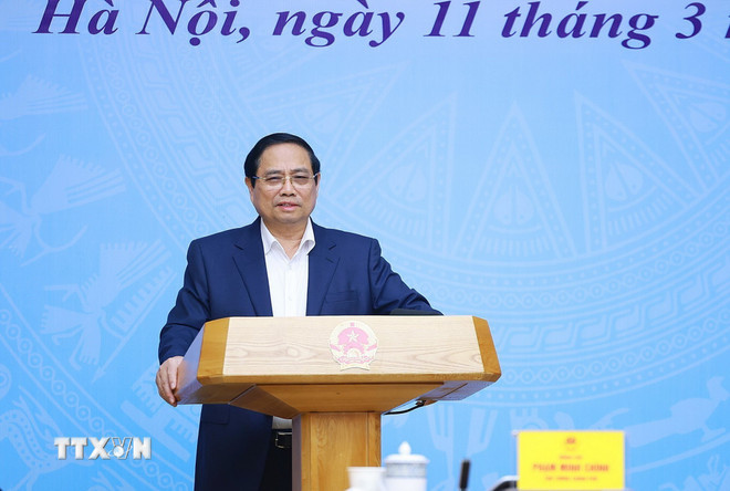 Thủ tướng Phạm Minh Chính chủ trì Hội nghị trực tuyến về kinh tế bạc trên thế giới và thích ứng chính sách, chiến lược của Việt Nam. (Ảnh: Dương Giang/TTXVN) ttxvn-1103-thu-tuong-gia-hoa-dan-so-kinh-te-bac-3.jpg