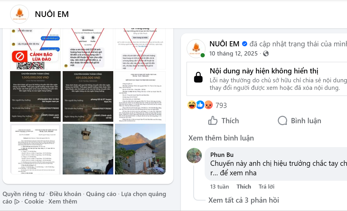 Facebook người sáng lập 'Nuôi em’ không còn truy cập, nghi vấn minh bạch lại nóng lên