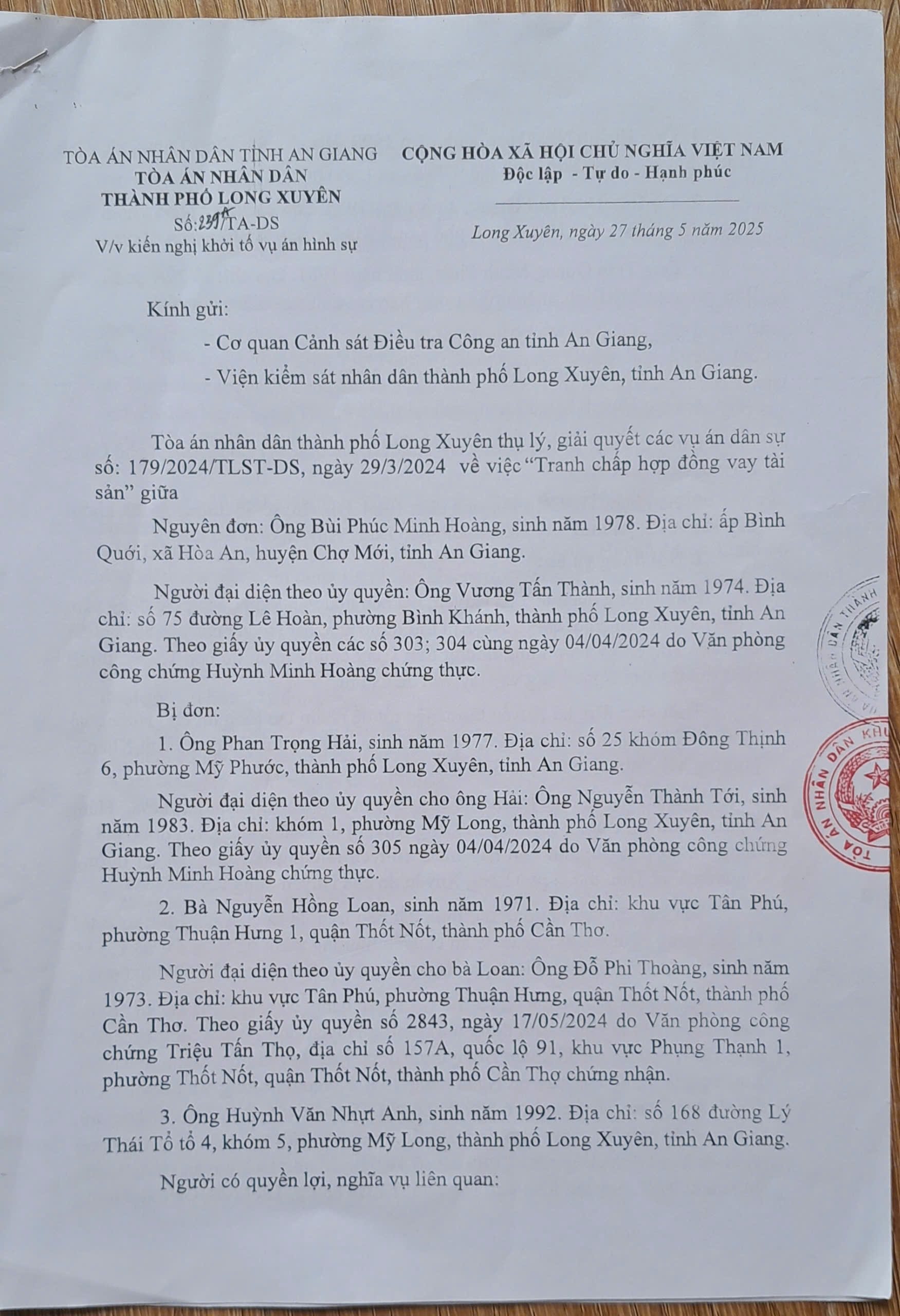 Vì sao Tòa án kiến nghị khởi tố vụ án hình sự trong tranh chấp hợp đồng vay tài sản?