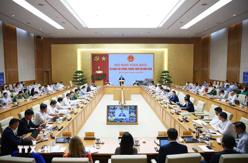 Hội nghị toàn quốc về công tác phòng, chống thiên tai năm 2026. (Ảnh: Dương Giang/TTXVN)