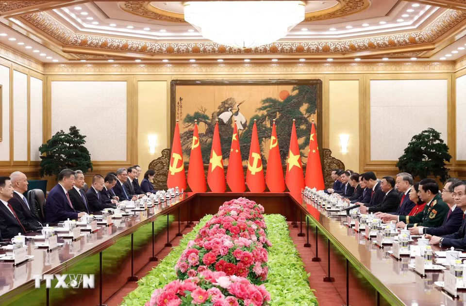 Tổng Bí thư, Chủ tịch nước Tô Lâm hội đàm với Tổng Bí thư, Chủ tịch nước Trung Quốc Tập Cận Bình. (Ảnh: Thống Nhất/TTXVN)