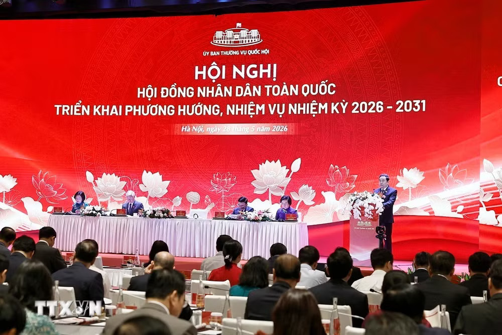 Chủ tịch Quốc hội Trần Thanh Mẫn phát biểu khai mạc hội nghị. (Ảnh: Doãn Tấn/TTXVN) ttxvn-hoi-nghi-hoi-dong-nhan-dan-toan-quoc-trien-khai-nhiem-vu-nhiem-ky-2026-2031-4.jpg