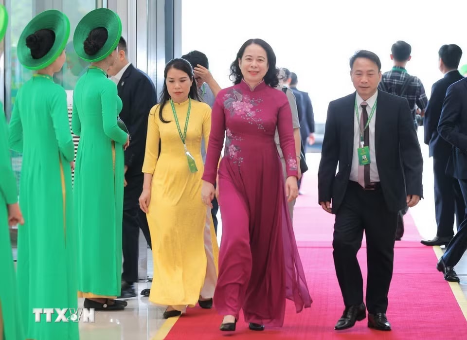 Đồng chí Võ Thị Ánh Xuân, Bí thư Trung ương Đảng, Phó Chủ tịch nước đến dự Đại hội. (Ảnh: Hoàng Hiếu/TTXVN)