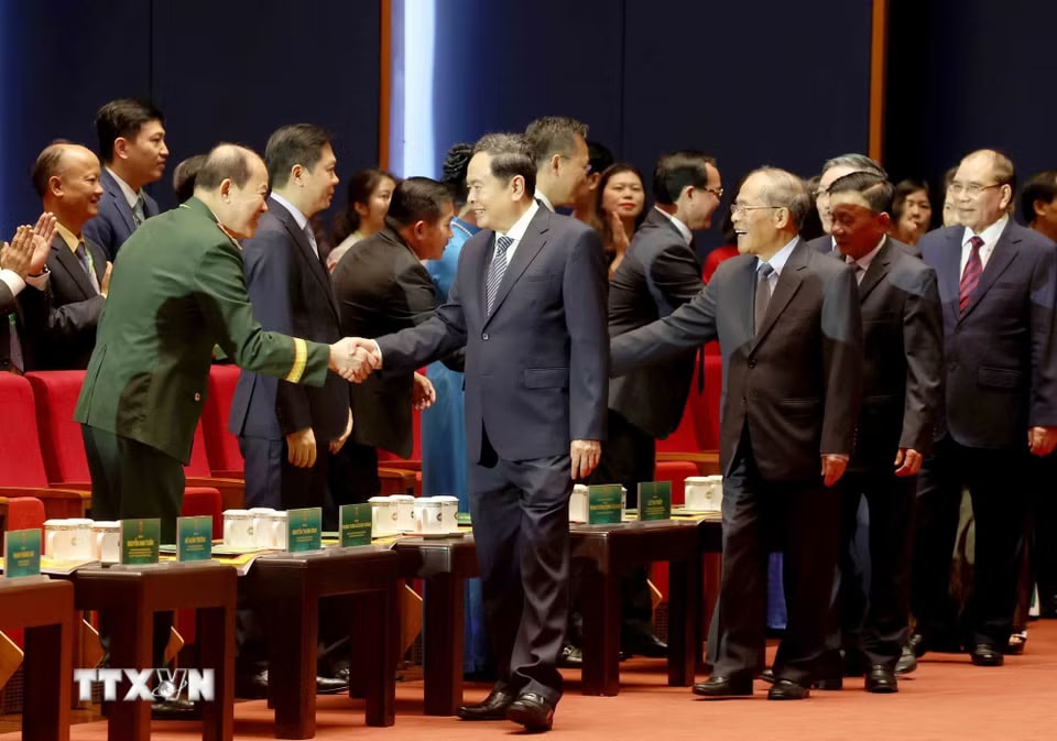 Chủ tịch Quốc hội Trần Thanh Mẫn cùng các đại biểu dự khai mạc Đại hội. (Ảnh: Phương Hoa/TTXVN)