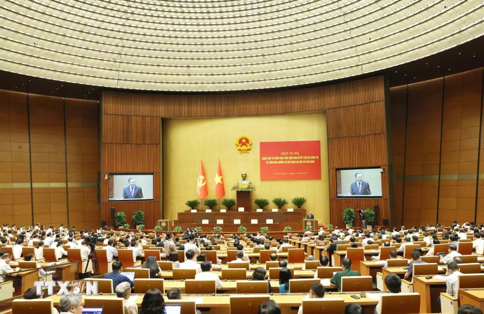 Hội nghị quán triệt, triển khai thực hiện Nghị quyết của Bộ Chính trị về triển khai đường lối đối ngoại Đại hội XIV của Đảng. (Ảnh: Phương Hoa/TTXVN)