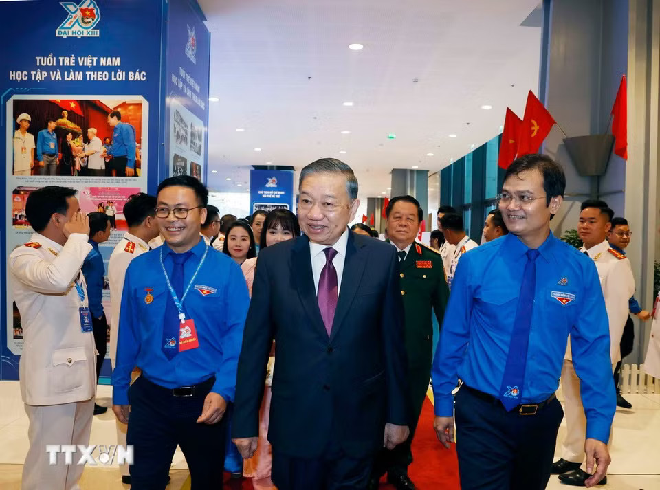 Tổng Bí thư, Chủ tịch nước Tô Lâm đến dự Phiên trọng thể Đại hội Đoàn toàn quốc lần thứ XIII. (Ảnh: Thống Nhất/TTXVN)