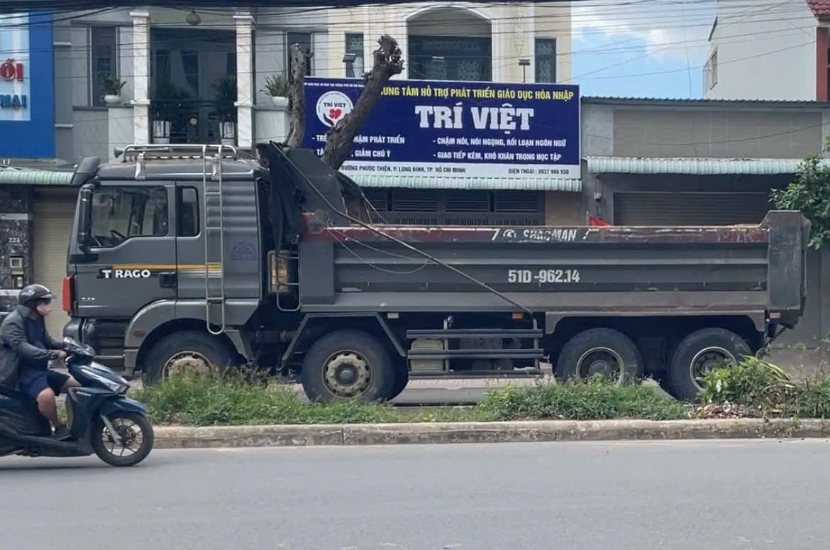 Một xe trọng tải lớn vào đường Phước Thiện cấm phương tiện trọng tải trên 13 tấn (ảnh từ clip)