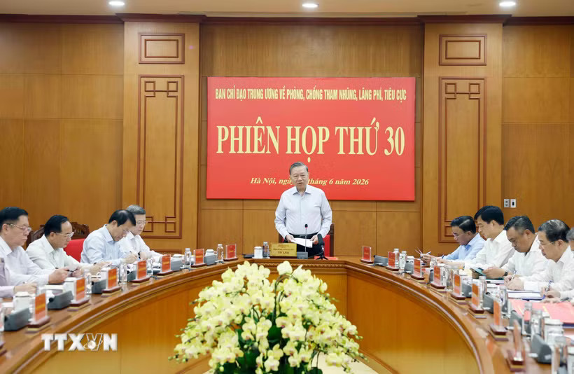 Tổng Bí thư, Chủ tịch nước Tô Lâm phát biểu tại Phiên họp thứ 30 của Ban Chỉ đạo Trung ương về phòng, chống tham nhũng, lãng phí, tiêu cực,. (Ảnh: Thống Nhất/TTXVN)