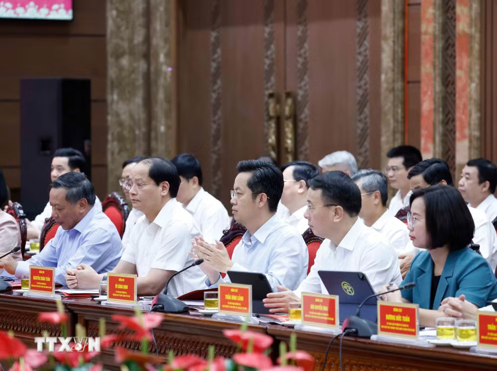 Các đại biểu tham dự cuộc làm việc. (Ảnh: Thống Nhất/TTXVN) ttxvn-tong-bi-thu-chu-tich-nuoc-lam-viec-voi-thanh-uy-ha-noi-8874760-14.jpg