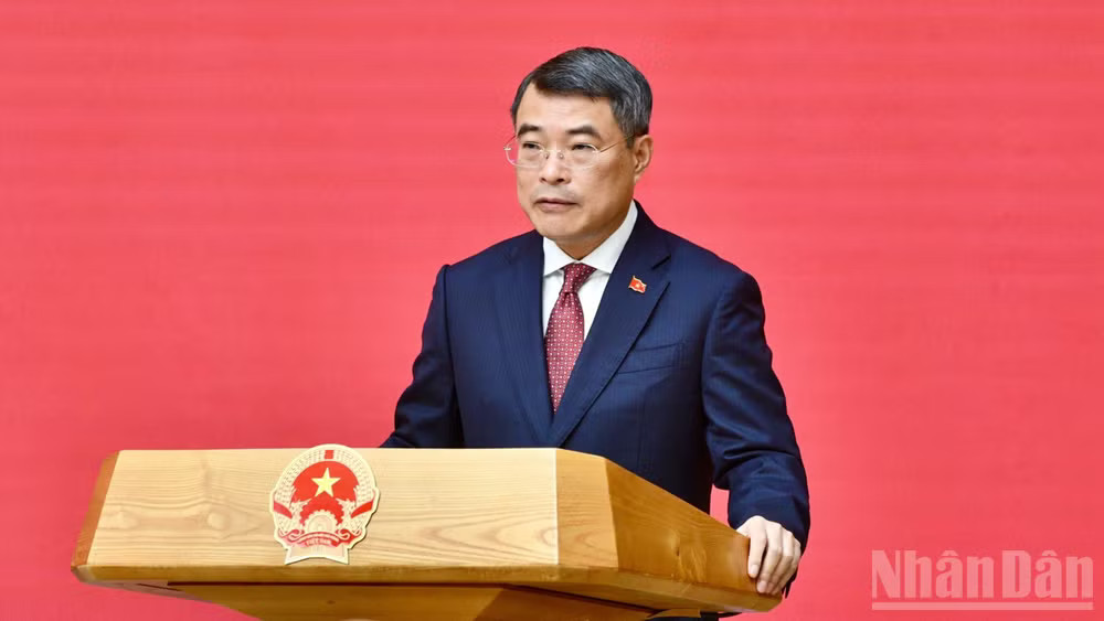Bí thư Đảng ủy Chính phủ, Thủ tướng Chính phủ Lê Minh Hưng phát biểu ý kiến tại buổi lễ. (Ảnh: Thanh Giang)