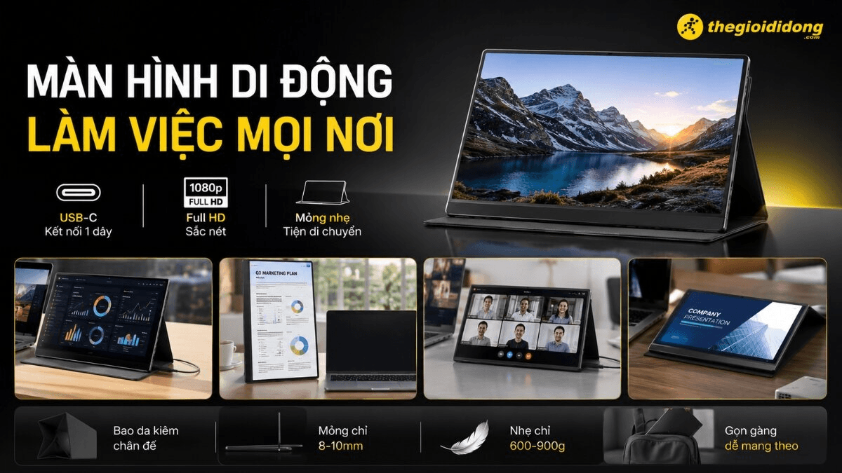 Thiết bị hiển thị phụ giúp mở rộng không gian làm việc khi dùng laptop.