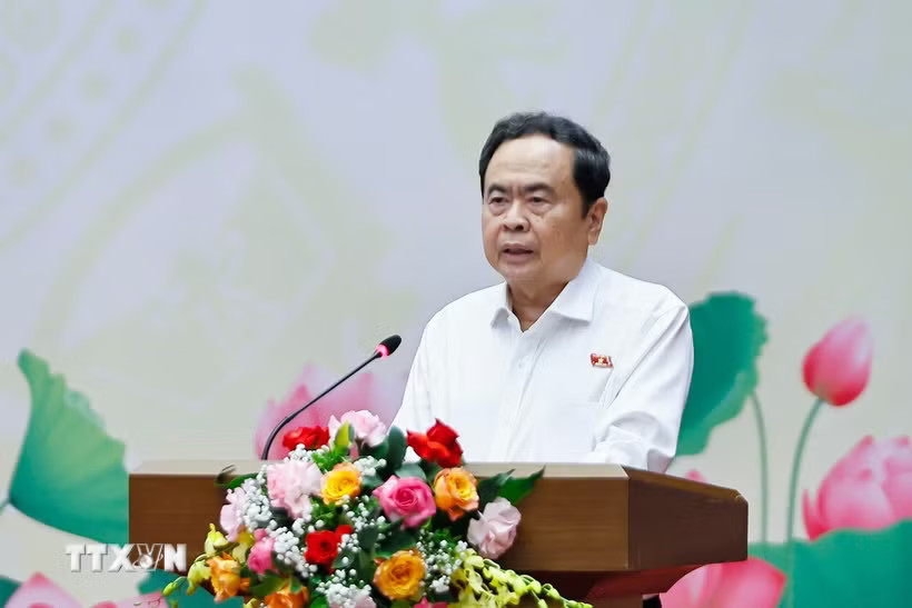 Ủy viên Bộ Chính trị, Bí thư Đảng ủy Quốc hội, Chủ tịch Quốc hội Trần Thanh Mẫn phát biểu. (Ảnh: Doãn Tấn/ TTXVN)