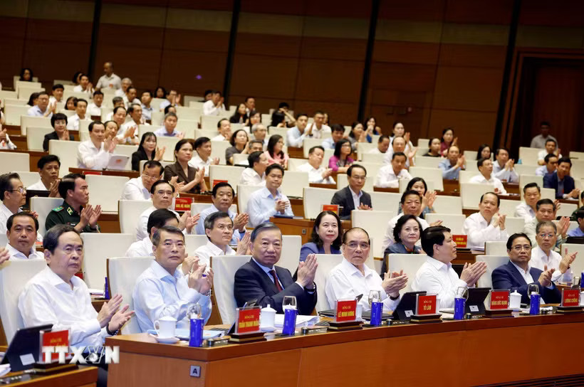 Tổng Bí thư, Chủ tịch nước Tô Lâm và đại biểu dự hội nghị tại điểm cầu trung tâm - Hội trường Diên Hồng, Nhà Quốc hội (Hà Nội). (Ảnh: Thống Nhất/TTXVN)