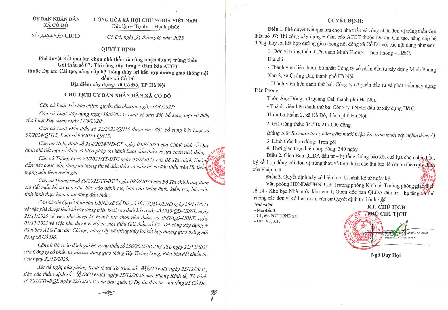 Quyết định trúng thầu