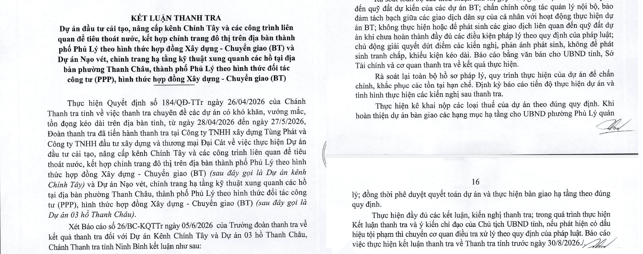 Thanh tra tỉnh Ninh Bình đã ban hành Kết luận thanh tra số 42KL-TTr
