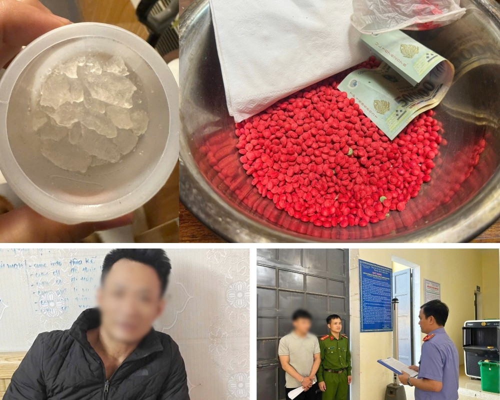 Bị can Phan Trọng Tài và Nguyễn Trung Thành cùng tang vật bị thu giữ trong vụ án,