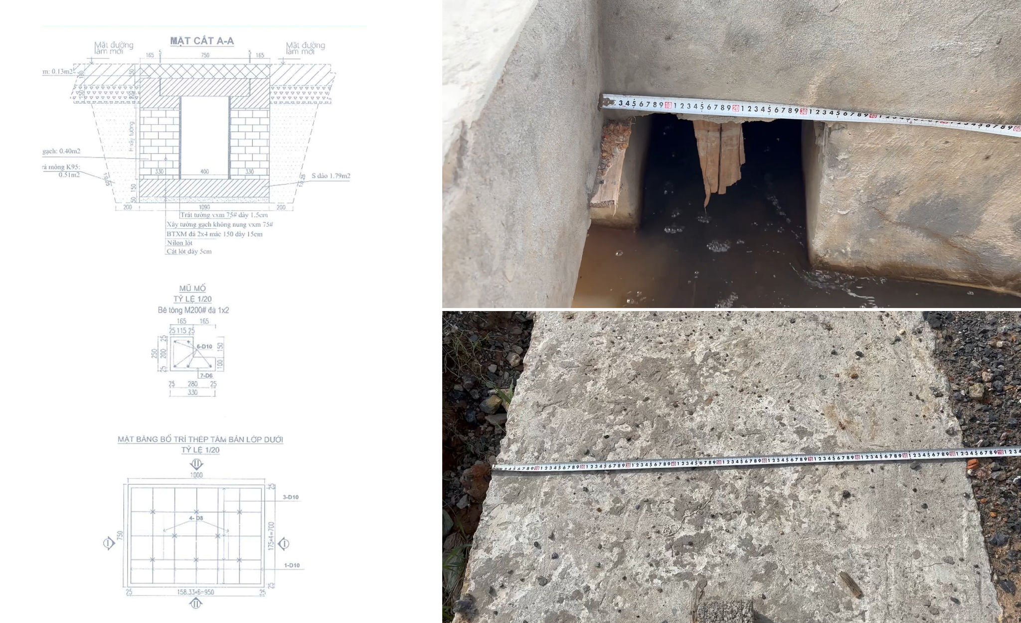 Phần cống bản B400 nhà thầu thi công có dấu hiệu không có mũ mố tấm đan được đổ trực tiếp liền khối