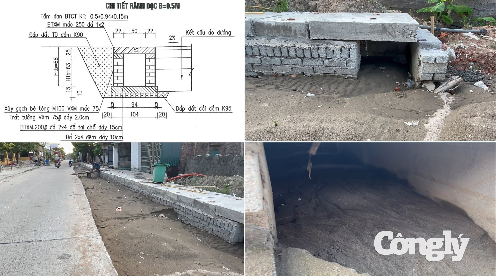 Nhà thầu đổ cát thay vì đất tràn cát vào trong phần rãnh thoát nước
